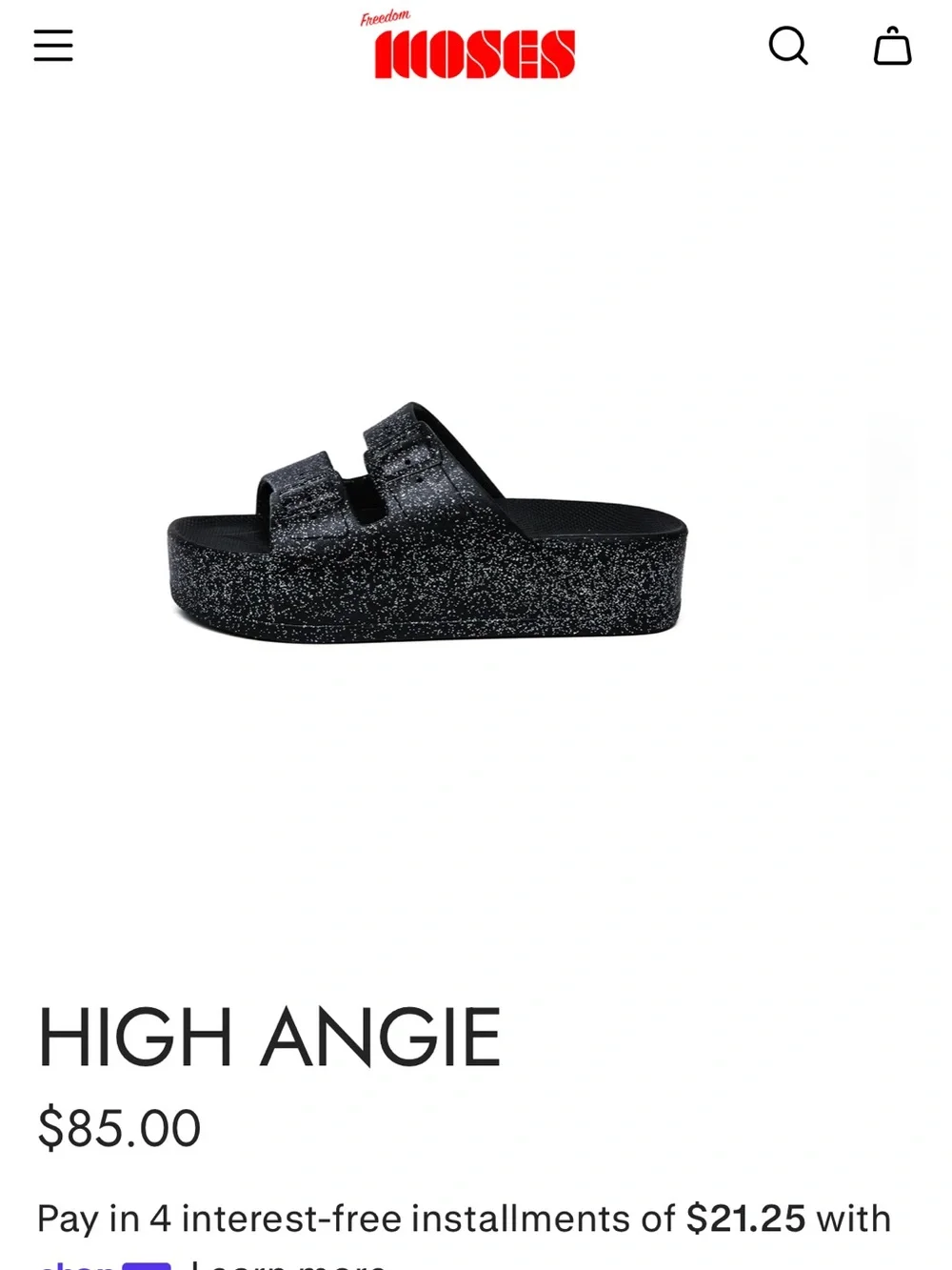 BNWT Freedom Moses black glitter platform slides